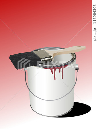 Paint can dripping with paintbrush resting on top Paint can dripping with paintbrush resting on top 118964308