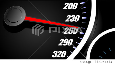 Speedometer showing speed limit exceeding with red needle 118964313