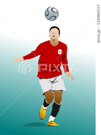 Soccer player running with the ball in the air Soccer player running with the ball in the air 118964317