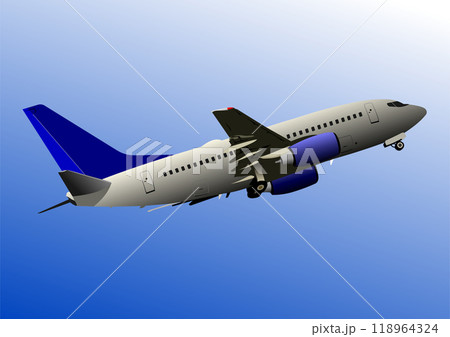 Modern passenger airplane taking off into the blue sky 118964324