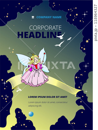 Cute fairy flying in a magical night sky holding a magic wand 118964327