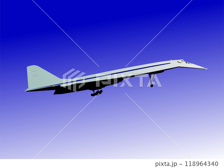 Supersonic airplane  flying in blue sky 118964340