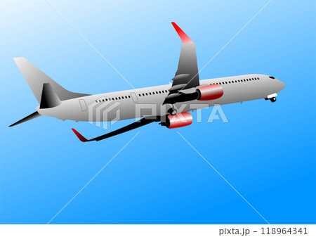 Passenger airplane flying in a blue sky background 118964341