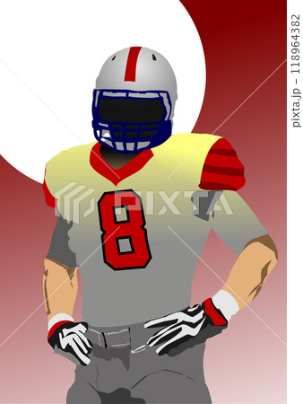 American football quarterback number eight standing with hands on hips 118964382