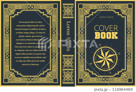 Navy blue and gold book cover design with compass Navy blue and gold book cover design with compass 118964469