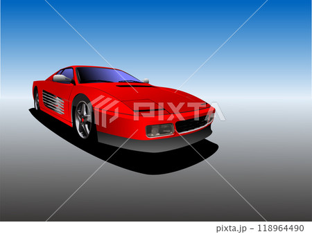 Red sports car posing under blue sky Red sports car posing under blue sky 118964490