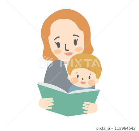 子供と絵本を読むお母さん 118964642