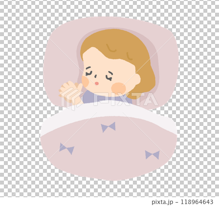 布団で眠る小さな女の子 118964643