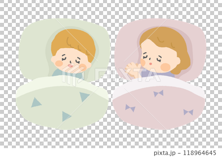 布団で眠る小さな子供たち 118964645