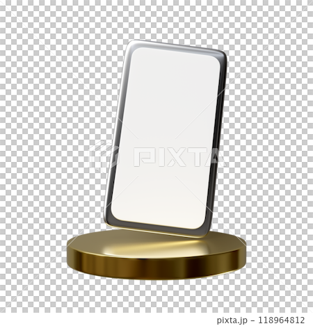 3d mobile smartphone with gold cylinder podium isolated. showcase pedestal, minimal modern scene, 3d render illustration 3d mobile smartphone with gold cylinder podium isolated. showcase pedestal, minimal modern scene, 3d render illustration 118964812