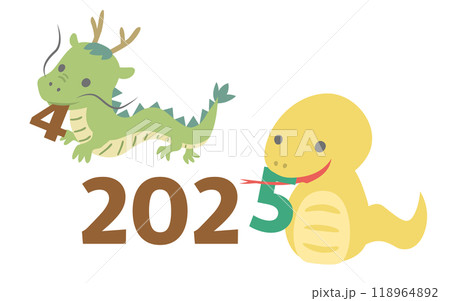 タツからヘビへ　2024年から2025年干支のイラスト素材 118964892