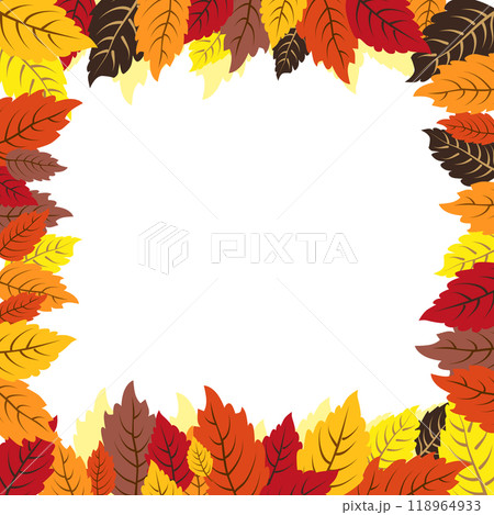 Vector isolated square frame of yellow dry autumn leaves. Border for text. Flat clipart for design 118964933