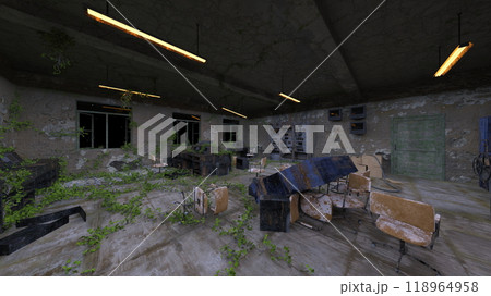 廃墟の荒れた室内 118964958
