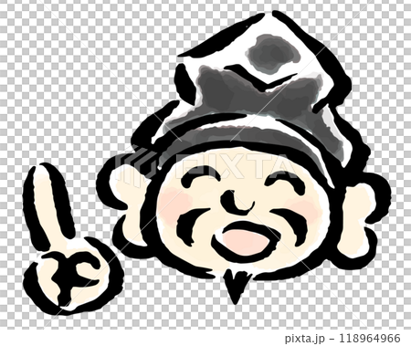 惠比壽天指向姿勢（僅臉部）刷觸手繪插圖 118964966