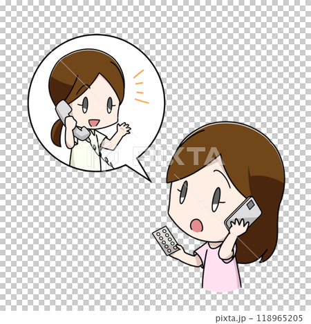 薬について電話で薬剤師に相談する女性のイラスト 118965205