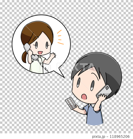 薬について電話で薬剤師に相談する男性のイラスト 118965206