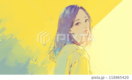 振り向くかわいい女性 118965420