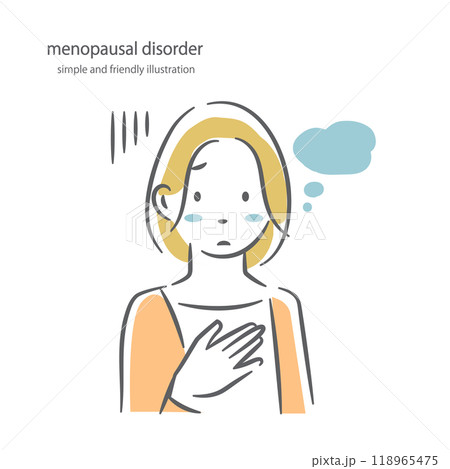 不安　更年期障害　中年女性　シンプルでお洒落な線画イラスト 118965475