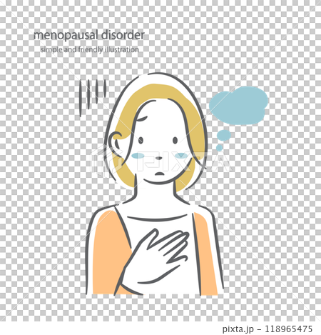 不安　更年期障害　中年女性　シンプルでお洒落な線画イラスト 118965475