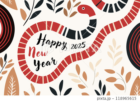 手書き風赤い蛇のデザインイラスト年賀状 118965615