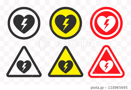 AED emergency defibrillator icon sign symbol. First aid Automated external defibrillator. Vector illustration. Isolated on white background. 118965695
