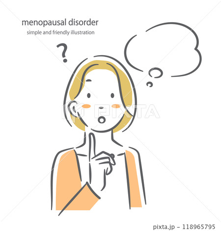 疑問　更年期障害　中年女性　シンプルでお洒落な線画イラスト 118965795