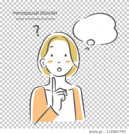 Questions Menopause Middle-aged woman Simple and stylish line drawing illustration Questions Menopause Middle-aged woman Simple and stylish line drawing illustration 118965795