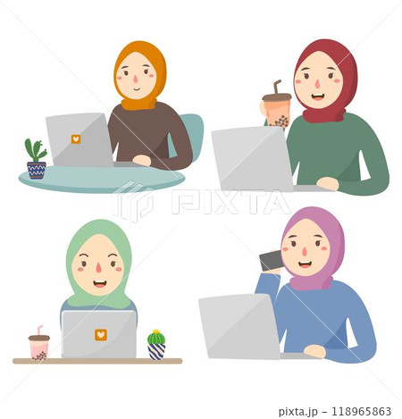 Woman using laptop work illustration 118965863