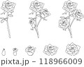 シンプルなバラのセット　モノクロ 118966009