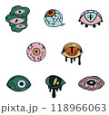 Bundle of Creepy Eyes Illustration, Halloween Colored Element Set, Colored Handdrawn Style 118966063