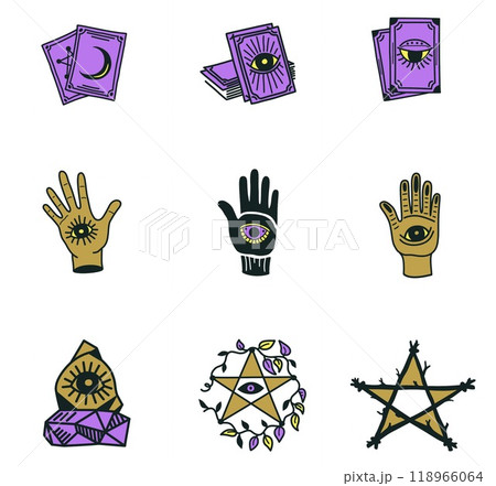 Bundle of Fortune and Magical Illustration, Halloween Vibe and Witches Elements, Colored Handdrawn Style Bundle of Fortune and Magical Illustration, Halloween Vibe and Witches Elements, Colored Handdrawn Style 118966064