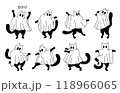 Bundle of Halloween Ghost Cat Illustration, Black Cat on Spooky Costume, Outline Handdrawn Style 118966065