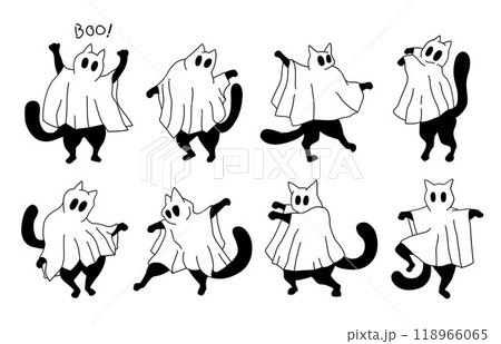 Bundle of Halloween Ghost Cat Illustration, Black Cat on Spooky Costume, Outline Handdrawn Style Bundle of Halloween Ghost Cat Illustration, Black Cat on Spooky Costume, Outline Handdrawn Style 118966065
