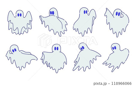 Bundle of Halloween White Ghost Flying Illustration, White Spooky Ghost,Halloween Vibe, Handdrawn Style 118966066