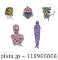 Bundle of Mummy Ghost Illustration, Halloween Colored Ghost Set, Colored Handdrawn Style 118966068