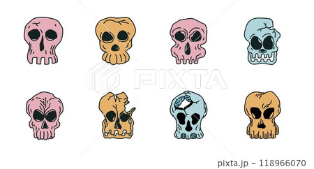 Bundle of Halloween Skull Illustration, Ghost Head for Horror and Cute Decor, Colored Pastel Handdrawn Style Bundle of Halloween Skull Illustration, Ghost Head for Horror and Cute Decor, Colored Pastel Handdrawn Style 118966070