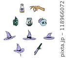 Bundle of Witches Night Illustration, Halloween Witchcraft, Magic Things Set, Colored Handdrawn Style 118966072
