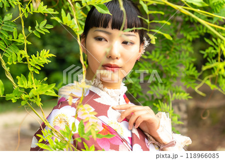 街歩きをする着物の女性 118966085