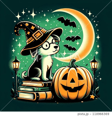 ハロウィンでかぼちゃを食べる黒猫 118966369