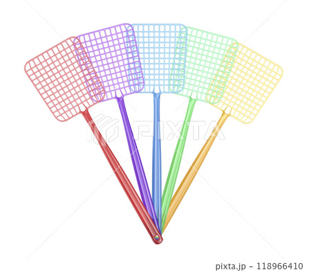 Five colorful plastic fly swatters 118966410