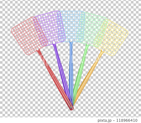 Five colorful plastic fly swatters 118966410