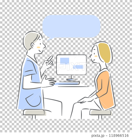 Gynecology visit, menopausal disorder, middle-aged woman, simple and stylish line drawing illustration 118966516