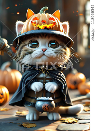 ハロウィンの夜に魔法使いの子猫がやって来ました ハロウィンの夜に魔法使いの子猫がやって来ました 118966543