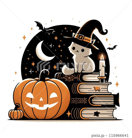 ハロウィンでかぼちゃを食べる黒猫のイラスト素材 [118966641] - PIXTA
