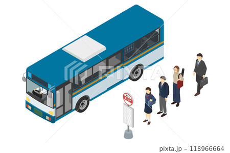アイソメトリックイラスト:バスとバス停で待つ乗客 アイソメトリックイラスト:バスとバス停で待つ乗客 118966664
