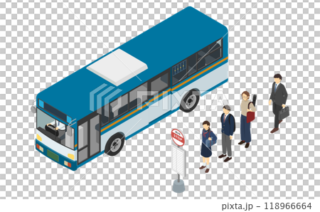 アイソメトリックイラスト:バスとバス停で待つ乗客 アイソメトリックイラスト:バスとバス停で待つ乗客 118966664