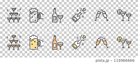 Alcohol icon set: Cheers, beer, wine, champagne, cocktails 118966666
