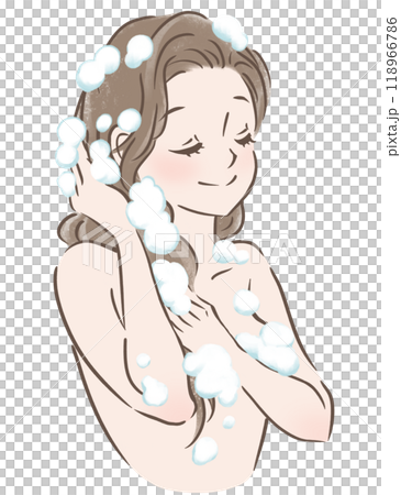 Upper body of a woman washing her hair Upper body of a woman washing her hair 118966786