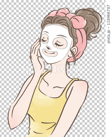 The upper body of a woman wearing a face mask The upper body of a woman wearing a face mask 118966787