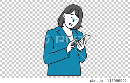 スマホを見て落ち込むスーツの女性のシンプルイラスト 118966991